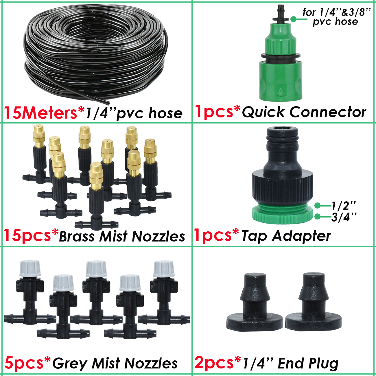 5M-30M 4/7mm Brass Tee Atomizer Nozzle Hose Garden Irrigation 1/4'' Outdoor Misting Cooling Watering System for Patio Greenhouse: SPL11-325-B-15M