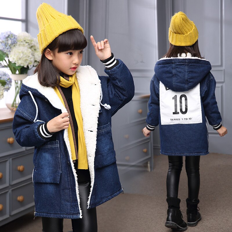 Chaqueta vaquera a la para niña, chaqueta gruesa y cálida con capucha, prendas de vestir exteriores, abrigo largo para niño, Chaquetas vaqueras para niña de 6-16 años
