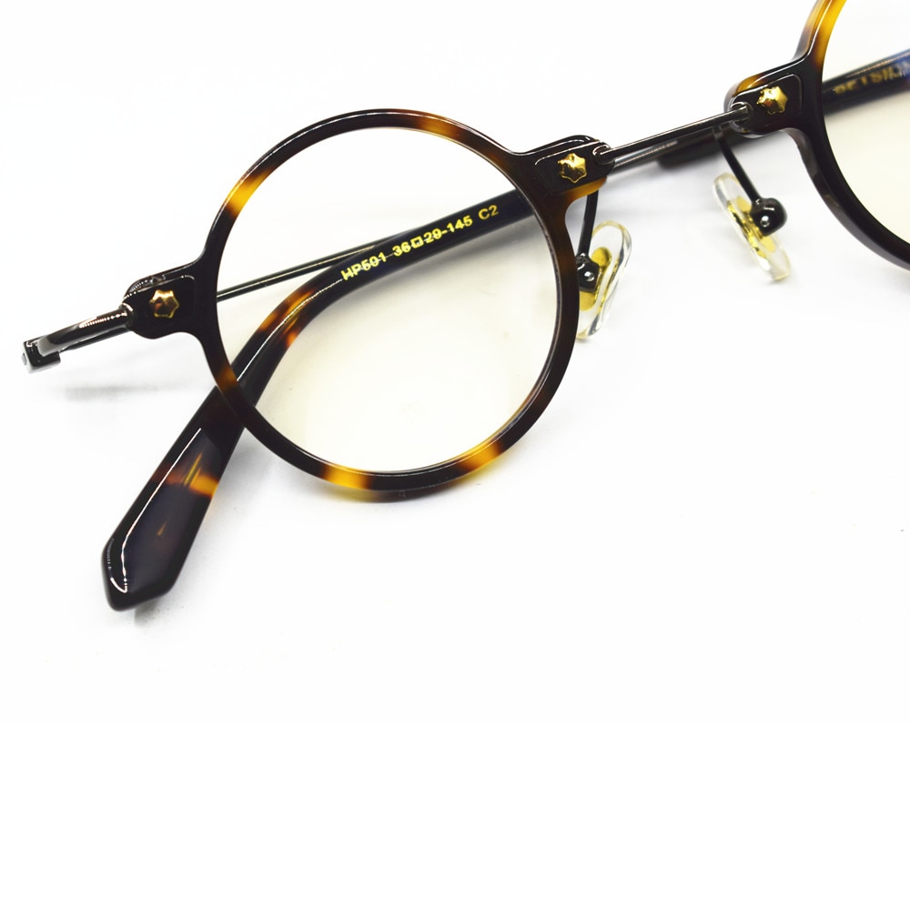 Marcos de anteojos redondos y pequeños para hombre y mujer, montura de anteojos hecha a mano de acetato de titanio, borde completo Rx able óptico, , 36mm