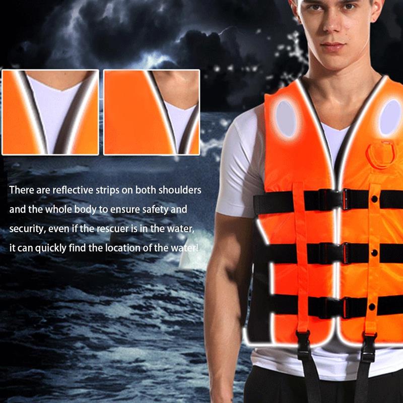 Adult Swimming Vest 360 Degree Reflective Float Life Jacket with Whistle Adjustable Buckle Water Sports Vest for Fishing Rafting