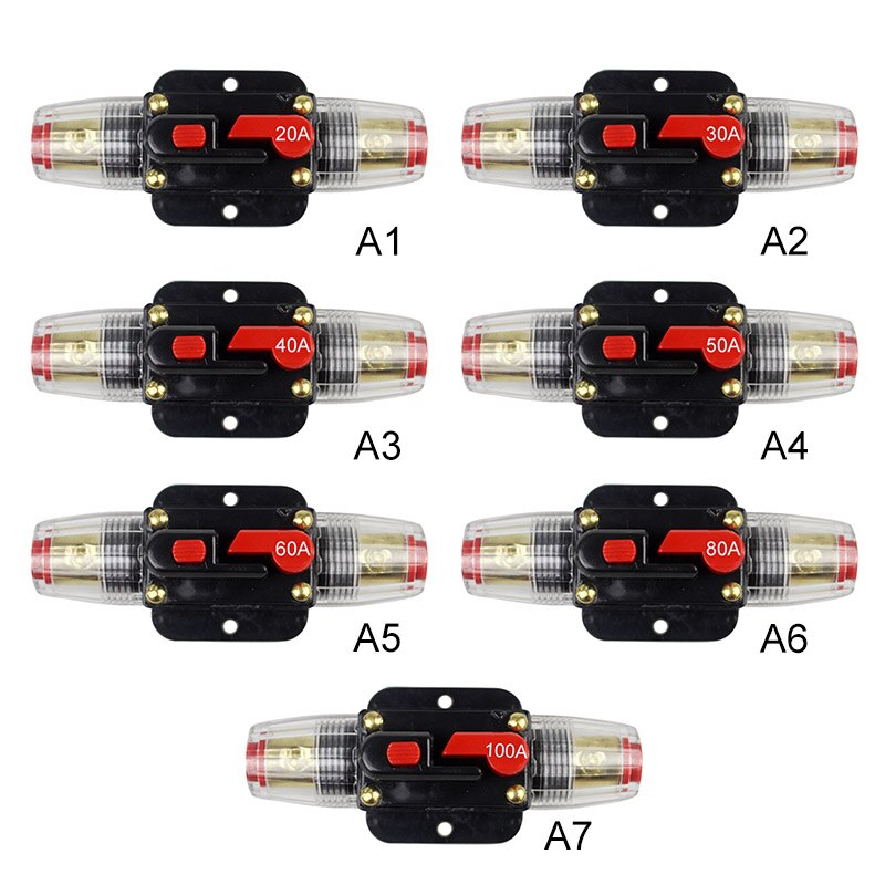 20a 30a 40a 50a 60a 80a 100a 150a strømbryter 12v 24v likestrøm bil lastebil lyd tilbakestillbar sikring strømbryter