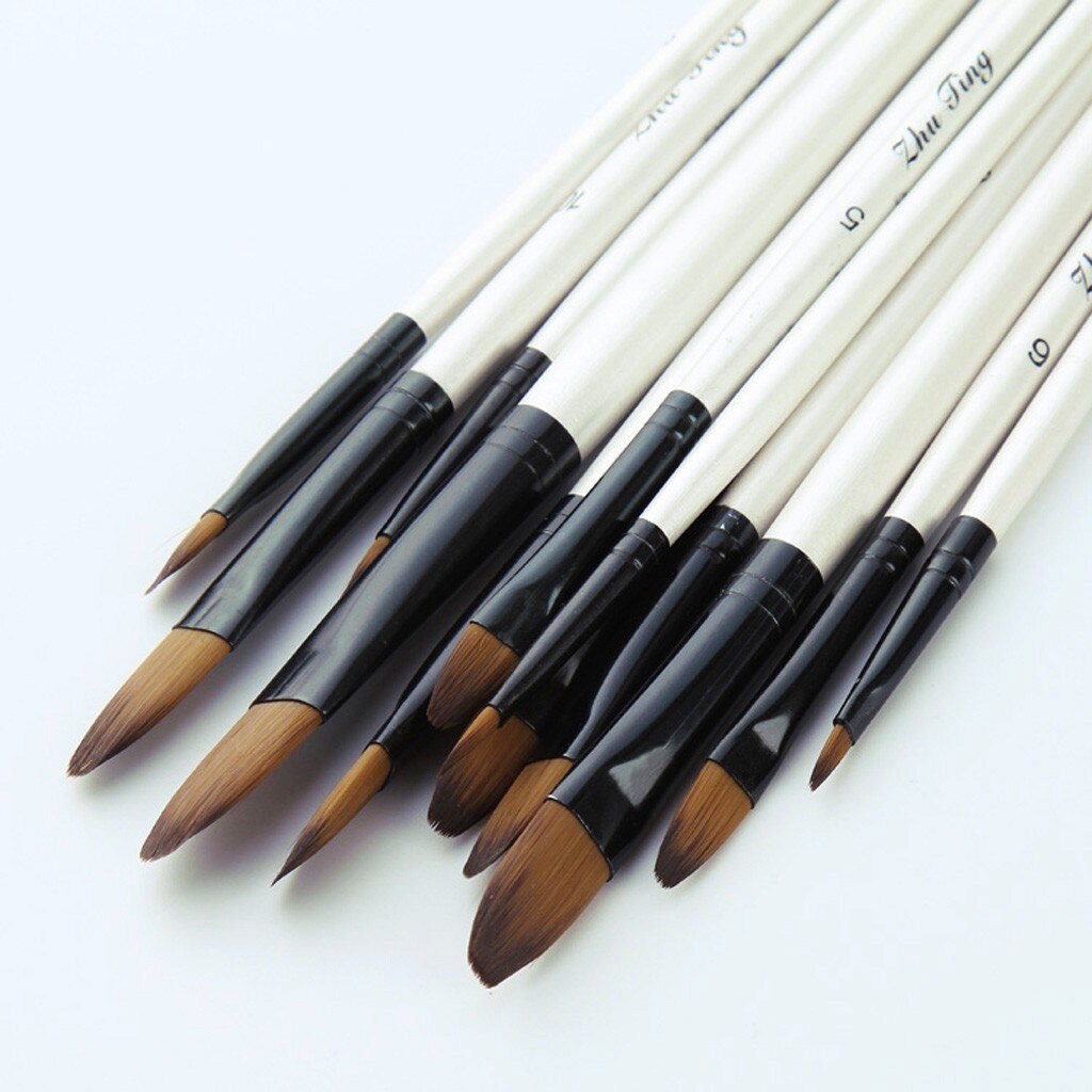 12 Kunstenaar Aquarel Penselen Kwast Voor Nylon Penselen Olieverf Acryl Platte & Tip Kit Pen Kunst Levert