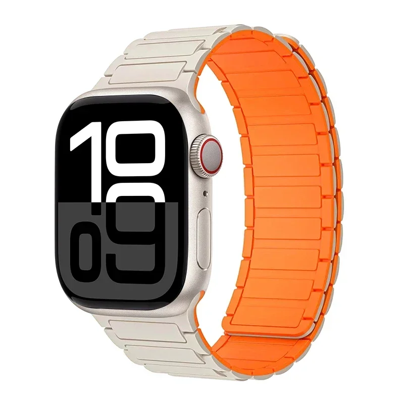 Magnetarmband für Apfel Uhr Band 45 mm 44 mm 40 mm 46 mm 41 mm 42 mm 38 Silikonarmband iWatch Serie 8 7 6 Se 9 10 Ultra 2 49 mm: Lila Grün / 14mm
