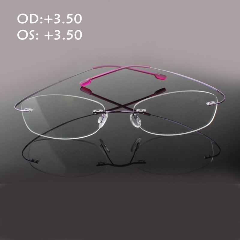 Rimelss Edelstahl flexibel Brillen Rezept Brillen Presbyopie Hyperopie Weit-kurzsichtig Lesebrille Festigkeit: Violett Plus 350
