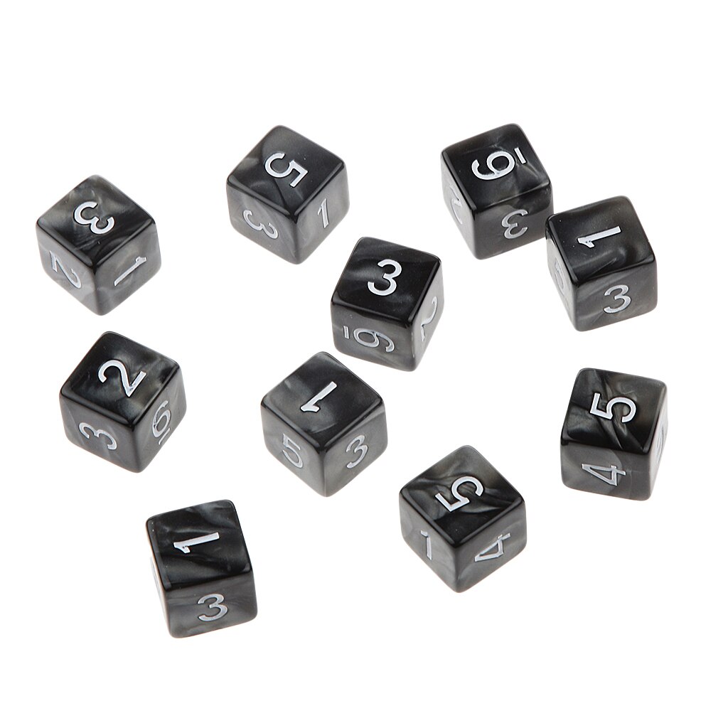 Dados TRPG D & D, 10 Uds., juegos de rol, múltiples caras D6 D10 D12 D20 dados: Black 16mm