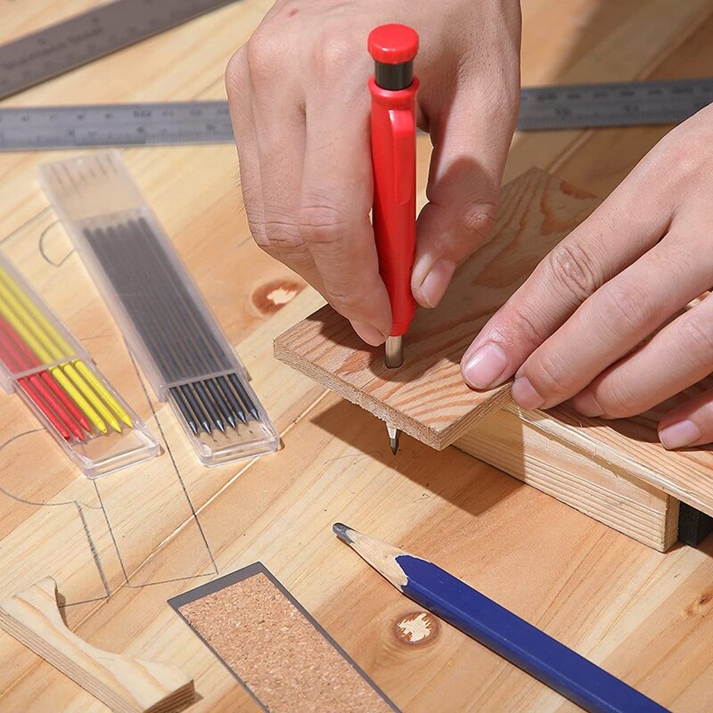 Timmerman Potlood 12 Refill Leads Ingebouwde Puntenslijper Bouw Potloden Voor Timmerman Bouw Houtbewerking Gereedschap