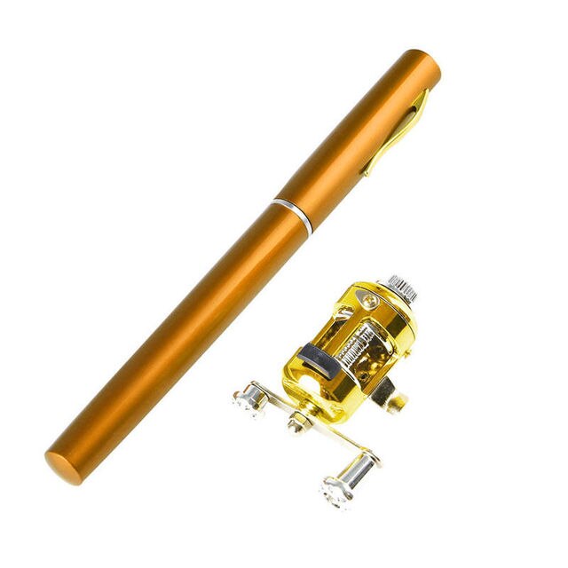 Mini canne à pêche télescopique de poche Portable, pliable en forme de stylo, avec moulinet, pour l&#39;extérieur, pêche en lac et en rivière: Gold