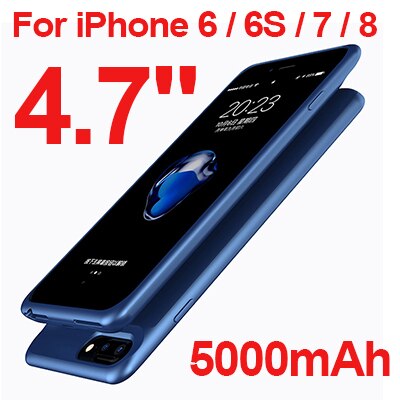 Leioua alta capacidade 5000mah 4.7 polegada ultra magro carregador de backup externo caso para iphone 6s 7 8 telefone caso carregador de bateria: Blue for i6 6s 7 8