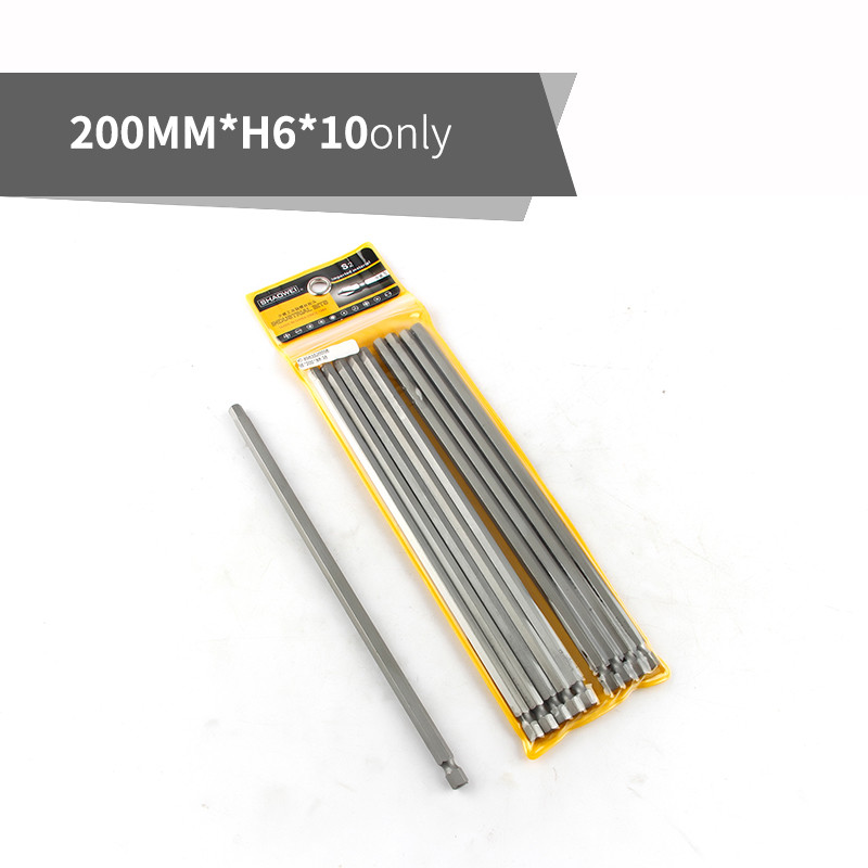 200mm Hard and Long S2 Electric Screwdriver Hexagon Bit Set Hex Head Hex Shank Magnetic Screwdriver Bit Hand Tools: 10pcs 200mmxH6