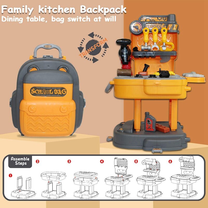 31 PCS Kids Tool Set Engineer Role-Play Toy Backpack Simulation Construction Accessories Tools Toys Pretend Playset