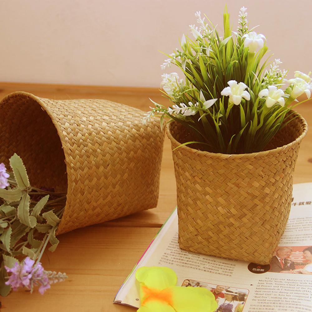 Nordic Stijl Hand geweven Opslag Mand Bloempot Fruit Rotan Mand Plant Pot Container Inklapbare Zeegras Wasmand