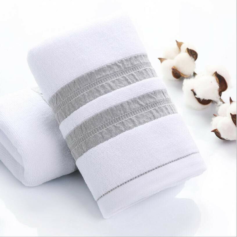 Brand Pure 100% Cotton Home Soft Absorbent Comfort Hand Face Sheet Bath Towels Comfort Striped Towels: White