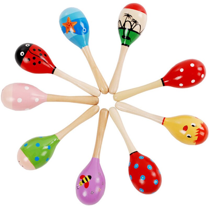 10 Stks/partij Baby Houten Maraca Hand Rammelaars Kids Musical Party Favor Kindbaby Shaker Percussie Muziekinstrument Speelgoed WL129