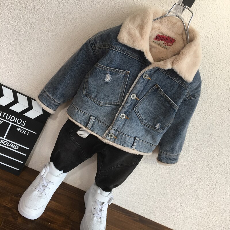 Chaquetas vaqueras de terciopelo grueso para niños, Parkas cálidas de para otoño, abrigo con bolsillos, prendas de vestir exteriores, Tops de 2 a 6 años, invierno,