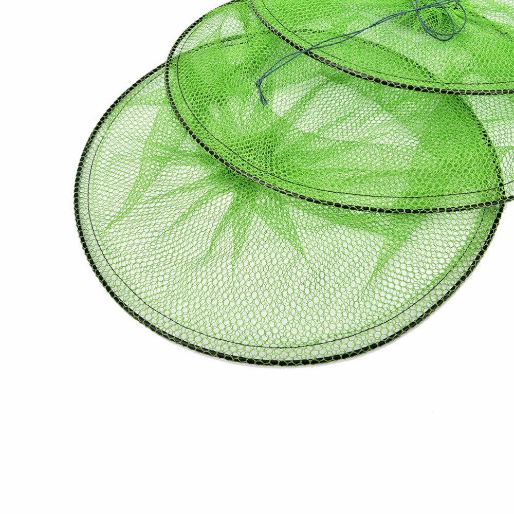 Folding Round Metal Frame Nylon Mesh Crab Crawdad Shrimp Minnow Bait Trap Cast Fish NetFishing Landing Tackle green random