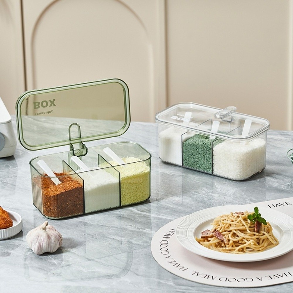 Nem at rengøre fugttæt krydderiboks plastik stabelbar krydderikrukke stor kapacitet gennemsigtig saltkrukke til hjemmelavet mad