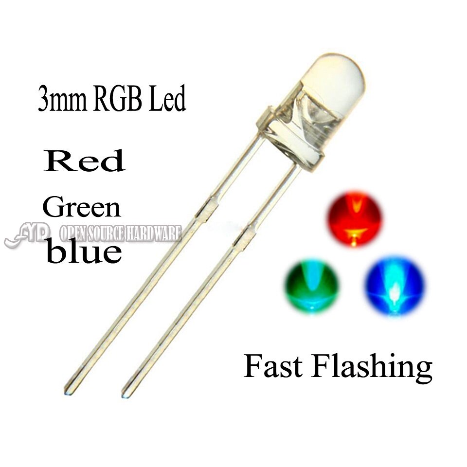 100pcs 3mm RGB Fast Flashing Led Tricolor Round Water Clear LED Light Emitting Diode Multicolor Flicker