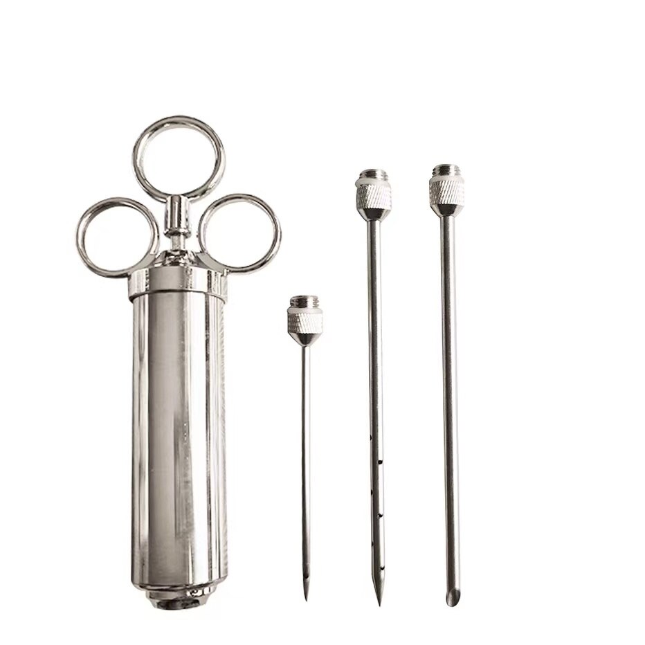 Inyector de carne de pollo y pavo de acero inoxidable, jeringa de condimentos, utensilios para salsa, accesorios de cocina, inyector de sabores: 3 needles