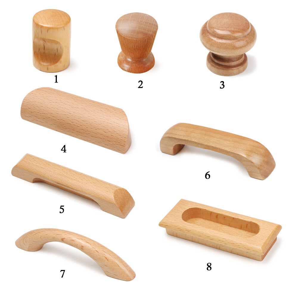 1PC Furniture Hardware Nature Color Wooden Cabinet Knob Solid Pull Handle Knobs Drawer Wood Handles Home Door Parts