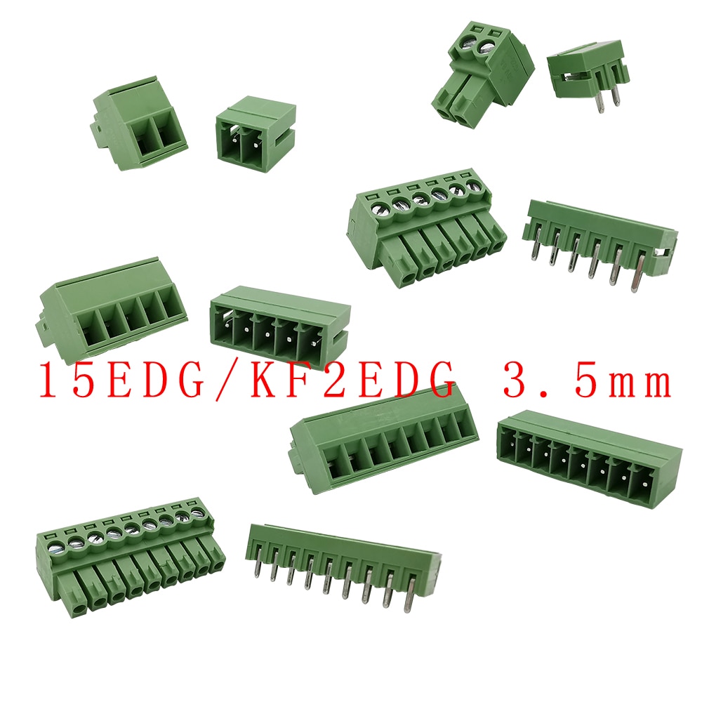 5Pairs 15EDG 3.5 mm KF2EDG 3.5mm PCB Screw Terminal Block Connector Right Angle/ Straight Needle Plug Pin Header Socket 2-12 Pin