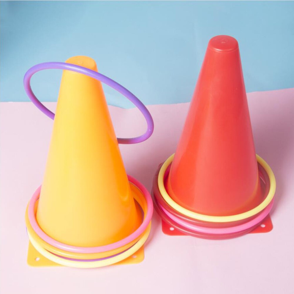 27pcs Plastic Cone and Ring Toss Game Set Fun Indoor Outdoor Toss Game Kids Party Favor Toys with Mesh Storage Bag and Bean Bags