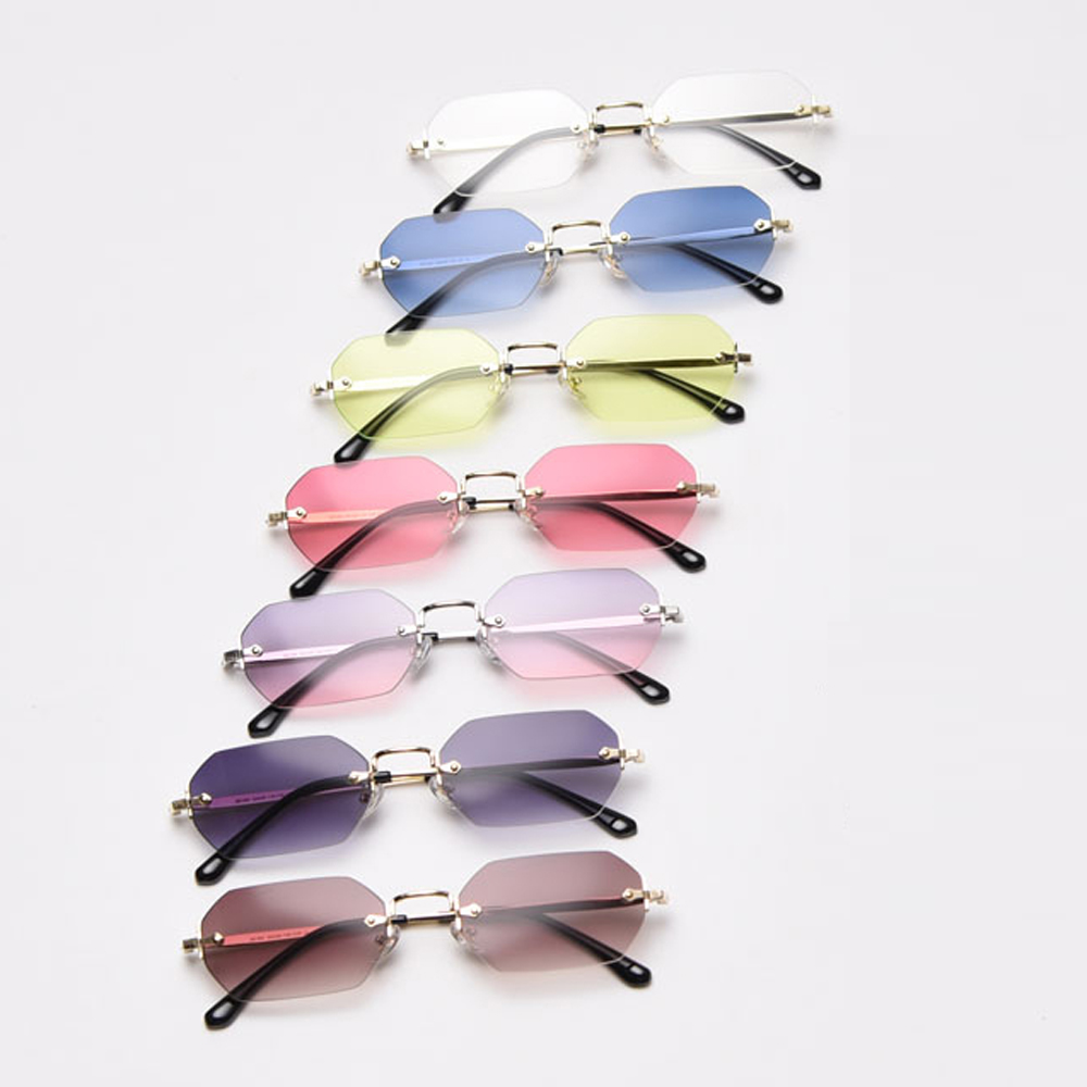 Kachawoo gafas de sol vintage sin montura para hombre y mujer, lentes octogonales de , color marrón y azul, polígono de metal rectangular, popular, Primavera