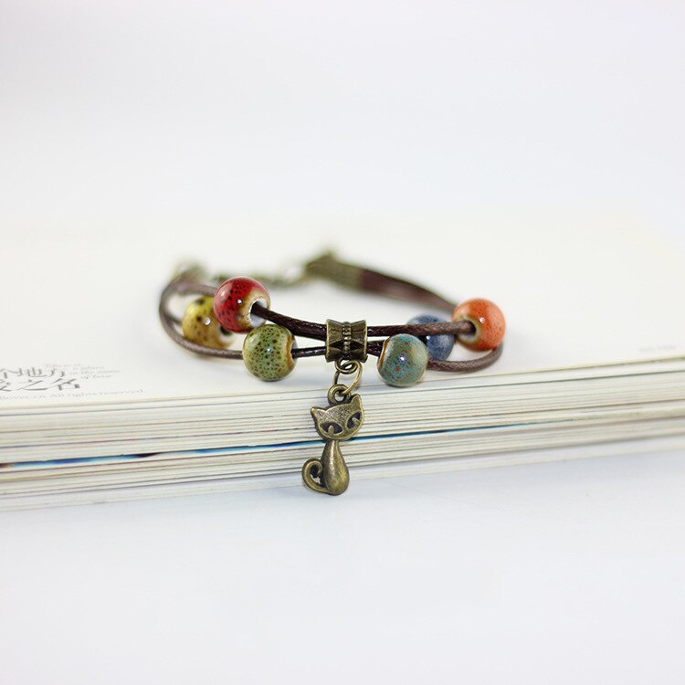 1 pçs nova moda ajustável delicado mão-tecido cerâmica contas pulseira originalidade estilo chinês pulseira adornam artigo