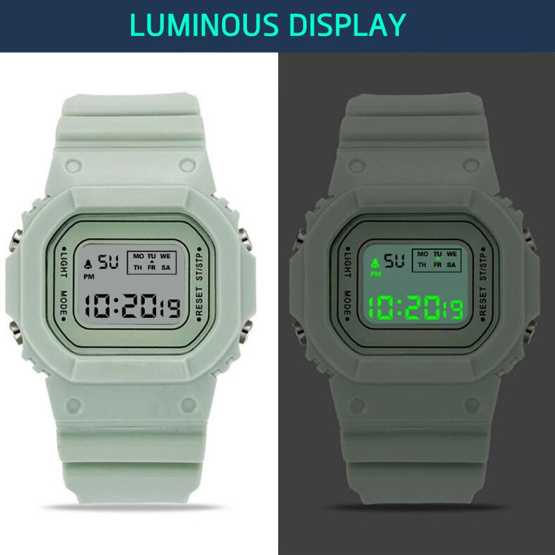 Lyx dam digital grön klocka multifunktion vattentät dam klockor unisex manlig klocka rektangel barn sportklockor