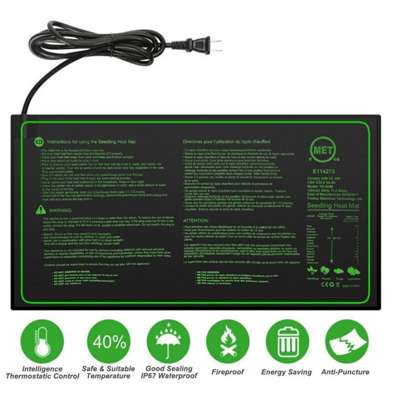 Garden Seedling Heating Mat 52x24cm Waterproof Plant Growth Heating Mat Seed Germination Propagation Clone Starter Pad