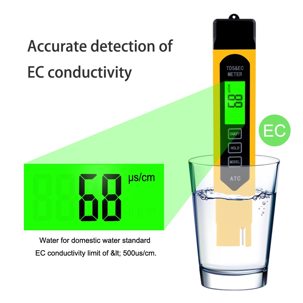 3 In 1 Multifunctionele Digitale TDS EC Meter Temperatuur ATC Tester pen Geleidbaarheid Water Meting Analyzer met backlight