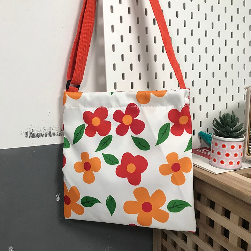 Japonais ins fun mignon fleur impression été sac de toile décontracté Harajuku ulazzng doux grande capacité vintage diagonale sac: Default Title