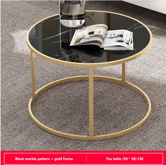 Tea Table End Table Tempered Glass Light Luxury Coffee Tables Nordic Living Room Round Side Table Kitchen Living Room Furniture: black 50cm