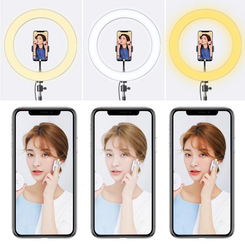 Iluminación fotográfica, LED de anillo Selfie con carga USB, luz de relleno para lente de fotografía, trípode de 3 niveles de brillo ajustable