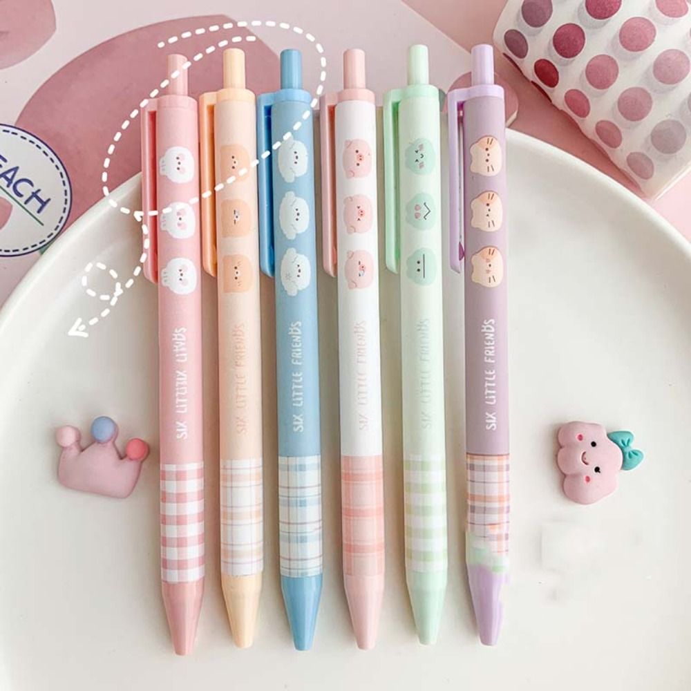 6PCS/SET Stationery Writing Tools Learning Office Supplies Cartoon Press Type Ballpoint Pen Rollerball Pen Gel Pens: Default Title