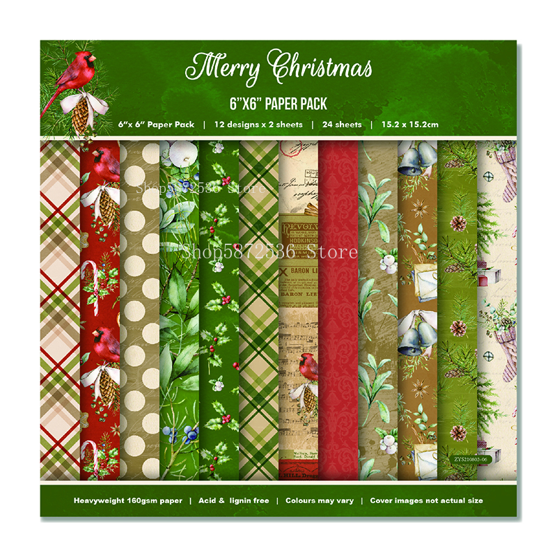 24 Sheets 6X6quot;Paper Merry Christmas Pack Pattern Scrapbooking Paper Pack Handmade Craft Paper Craft Background Pad