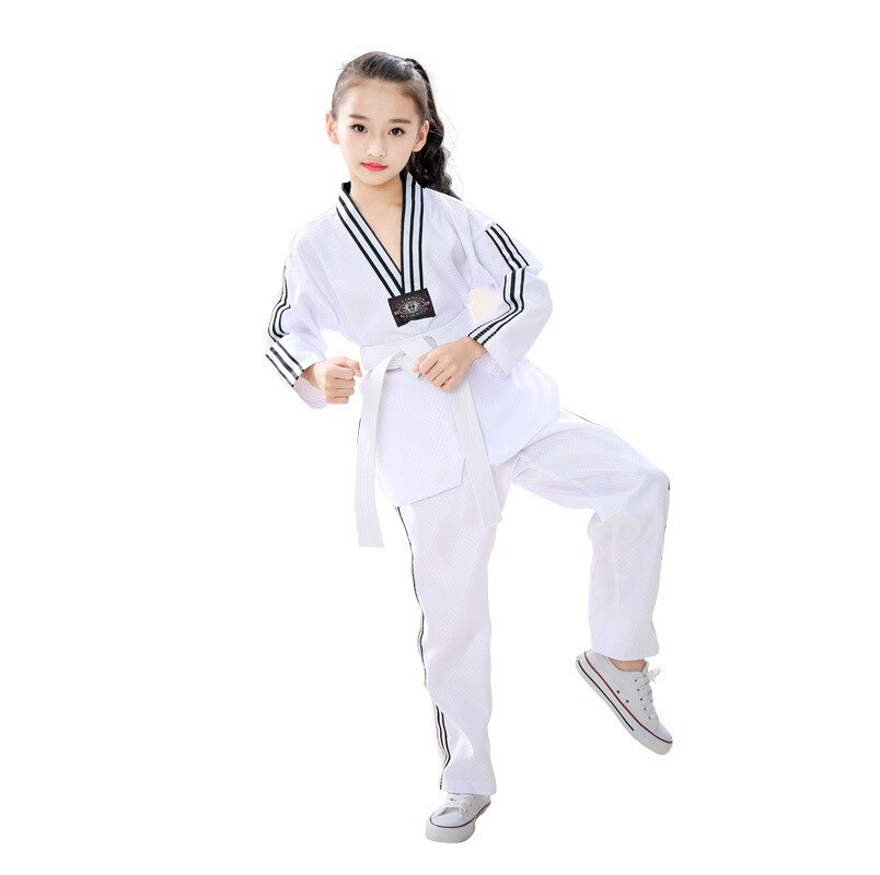 Katoen Materiaal Wit Taekwondo Uniform Voor Kinderen En Volwassen 110Cm Tot 190Cm Zwart Wit Strip Taekwondo Dobok