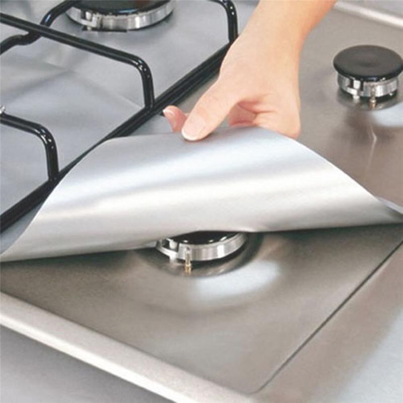 Glass Fiber Gas Stove Reusable Burner Protector Liner Cover Liner Mat Fire Injuries Protection Trivets Kitchen Specialty Tools: Silver