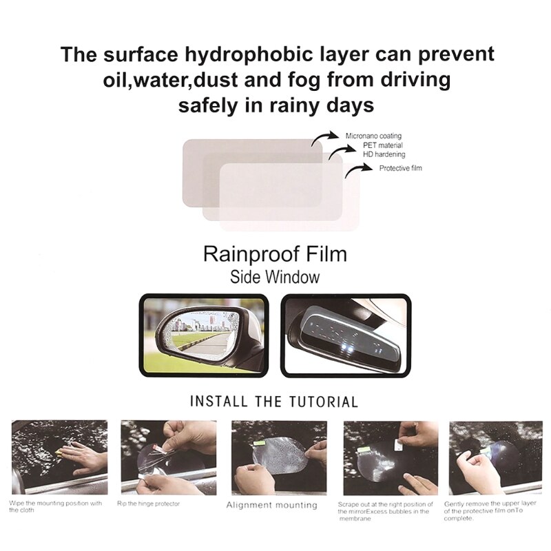 2 Pcs Car Side Windows Mirror Rainproof Film Anti-Fog Clear Protective Sticker Anti-Scratch Waterproof Window Film