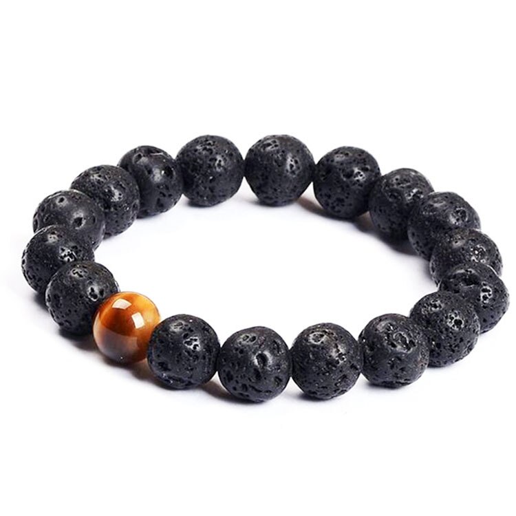 10 mm Naturstein Perlen Obsidian Armbinde handgefertigt Antiken Lava Buddha Braclet Für Männliche Armbinde Yoga Schmuck Homme: Lava