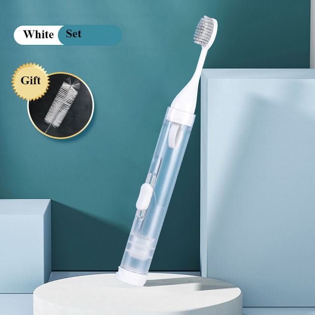 Portátil Folding Travel Toothbrush Set, Ferramentas criativas de limpeza dentária, Pode segurar o creme dental, 1pc: MULTI