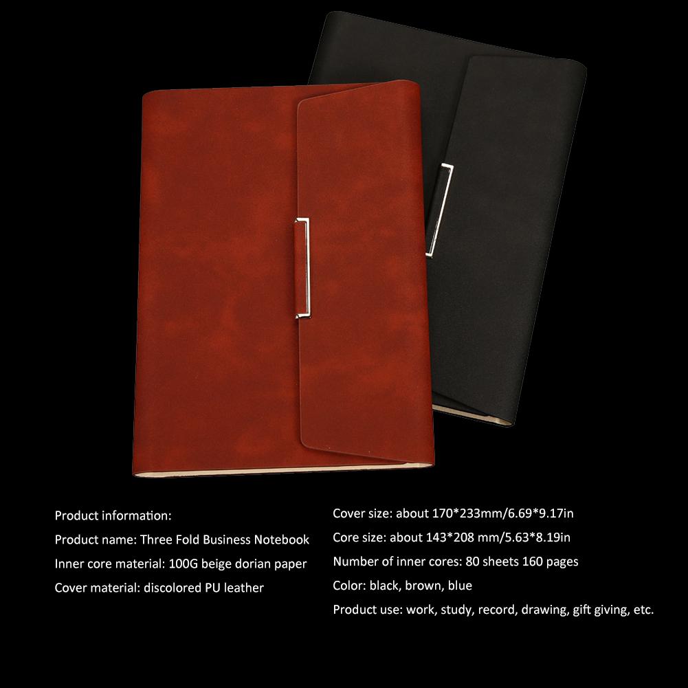 Three-folded Business Notebook Loose-leaf Notepad Business Faux Leather A5 Writing Notebook With Card Pocket Pen Cover
