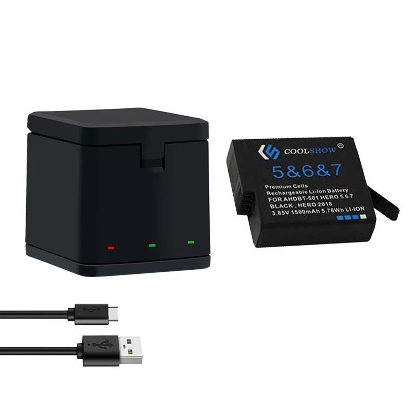 Batería de 1500mah para Gopro Hero 5, cargador de batería negro para Gopro Hero 7/6/5 baterías de Cámara de Acción Accesorios de Cámara: Negro