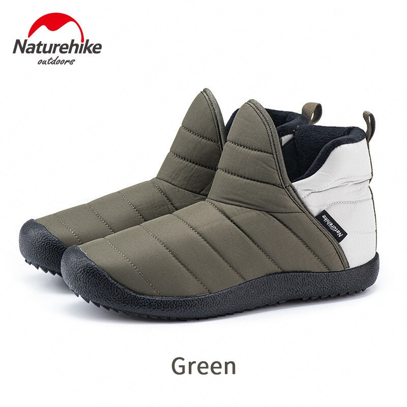 Naturehike Outdoor Cotton Camp Shoes Thickening Keep Warm Ultralight Men/Women Boots Waterproof Antiskid Rubber Sole: Green / XXL(44-45)
