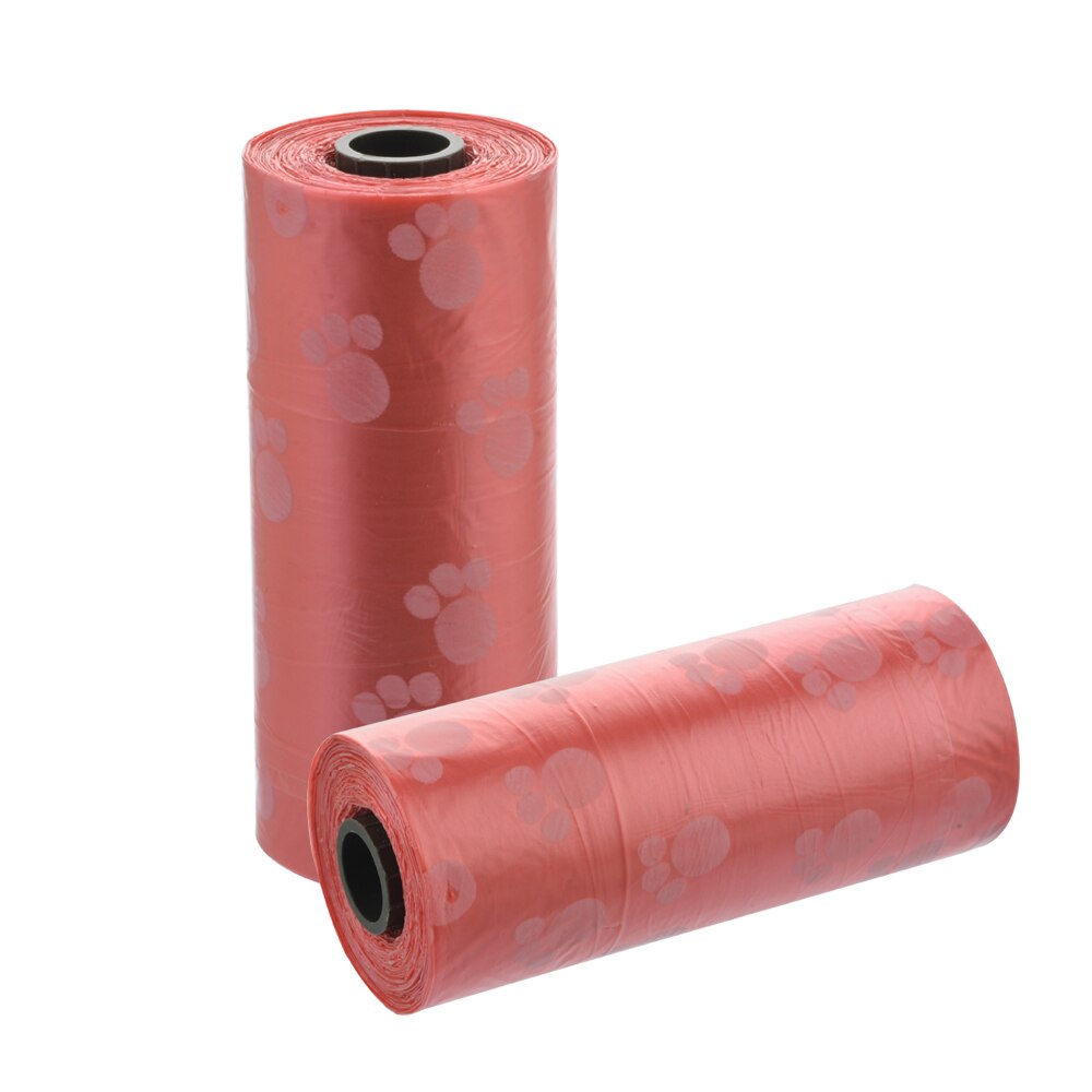 15pcs/roll Biodegradable Pet Dog Poop Bag Waste Dog Pooper Paw -Friendly Doggy Litter Dispenser Pets Products For Dogs: Red