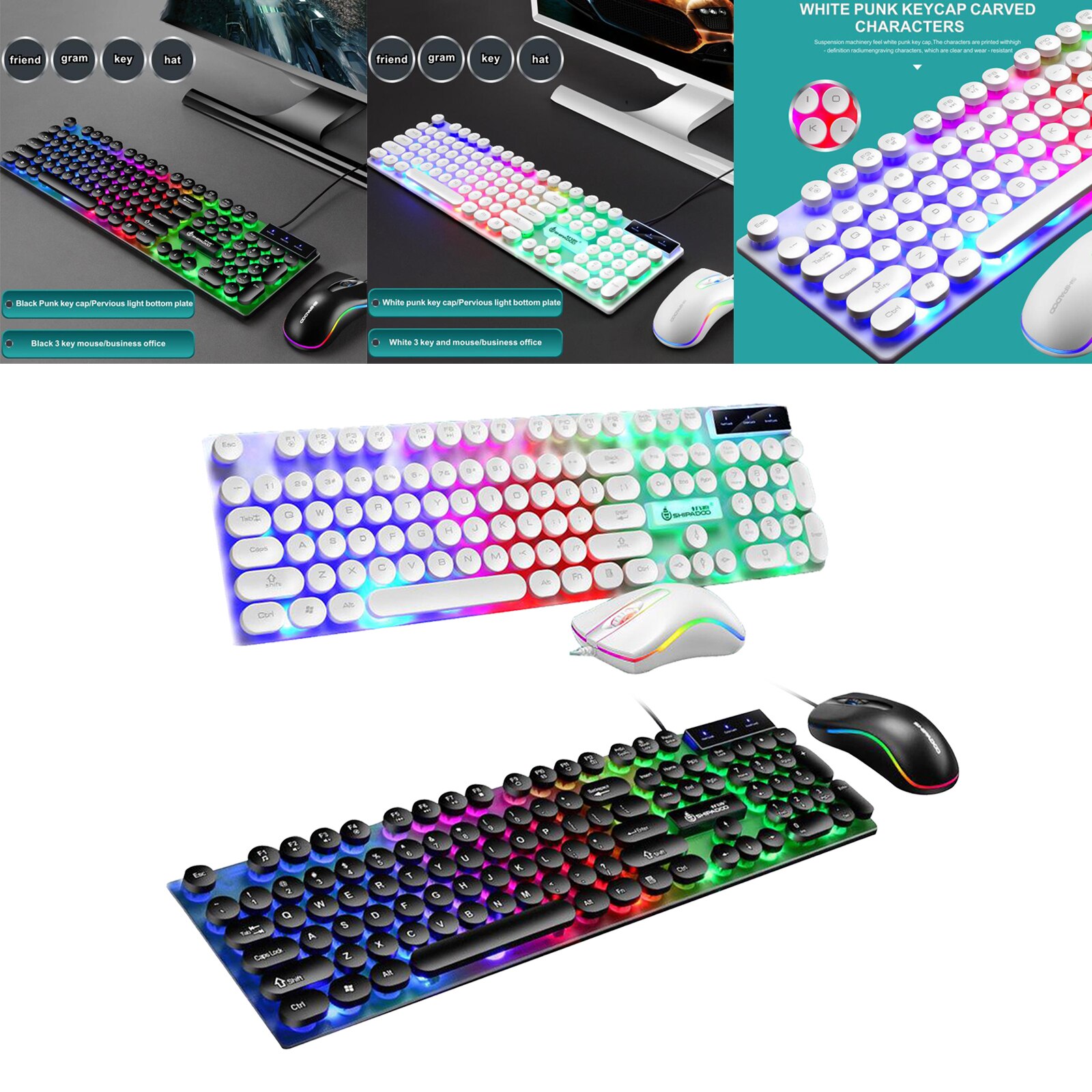 USB Wired RGB Rainbow LED Backlit Gamer Mouse And Keyboard Set