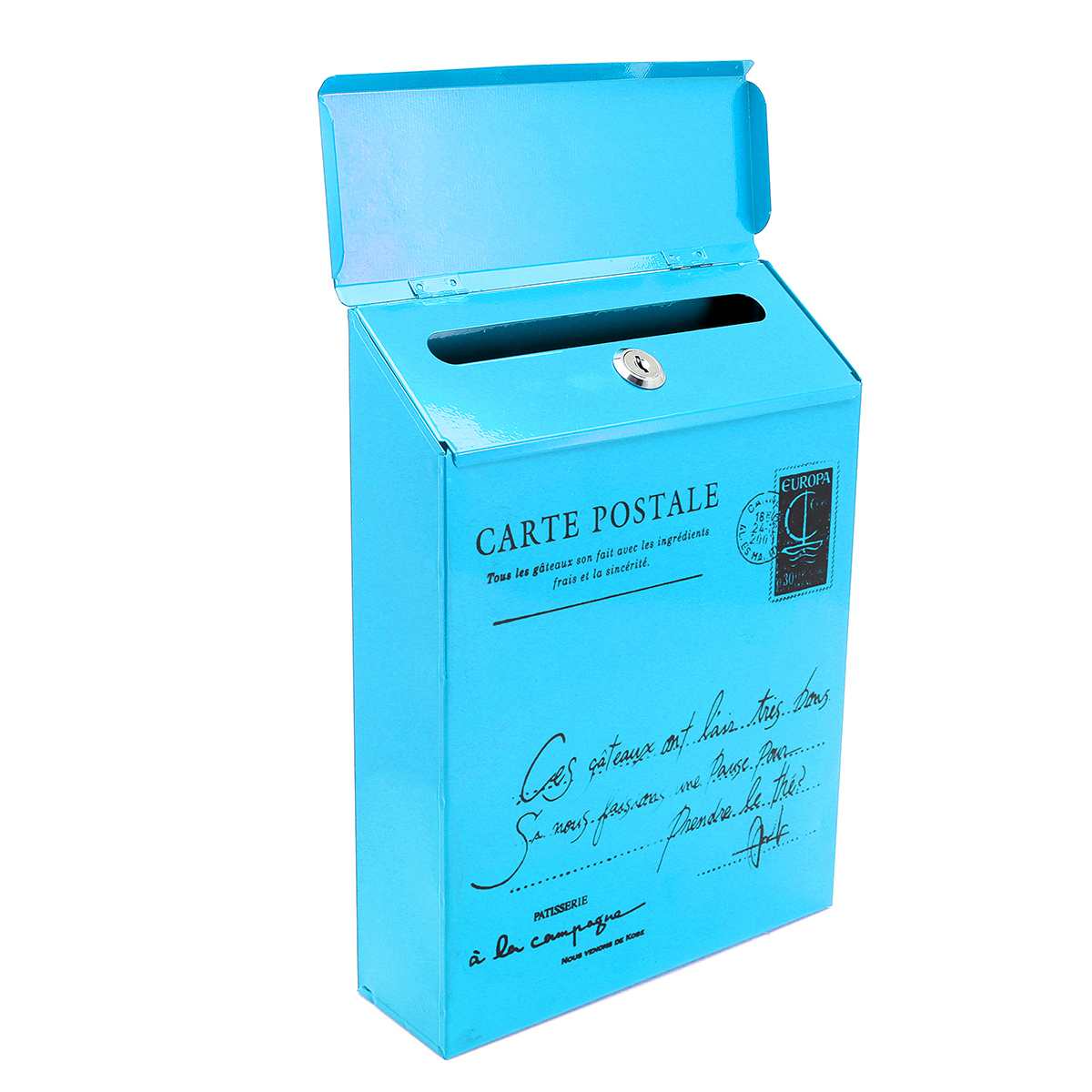 Vandtæt udendørs metal postkasse brev postkasse vægmonteret låsbar 2 nøgler postkasse: Blå