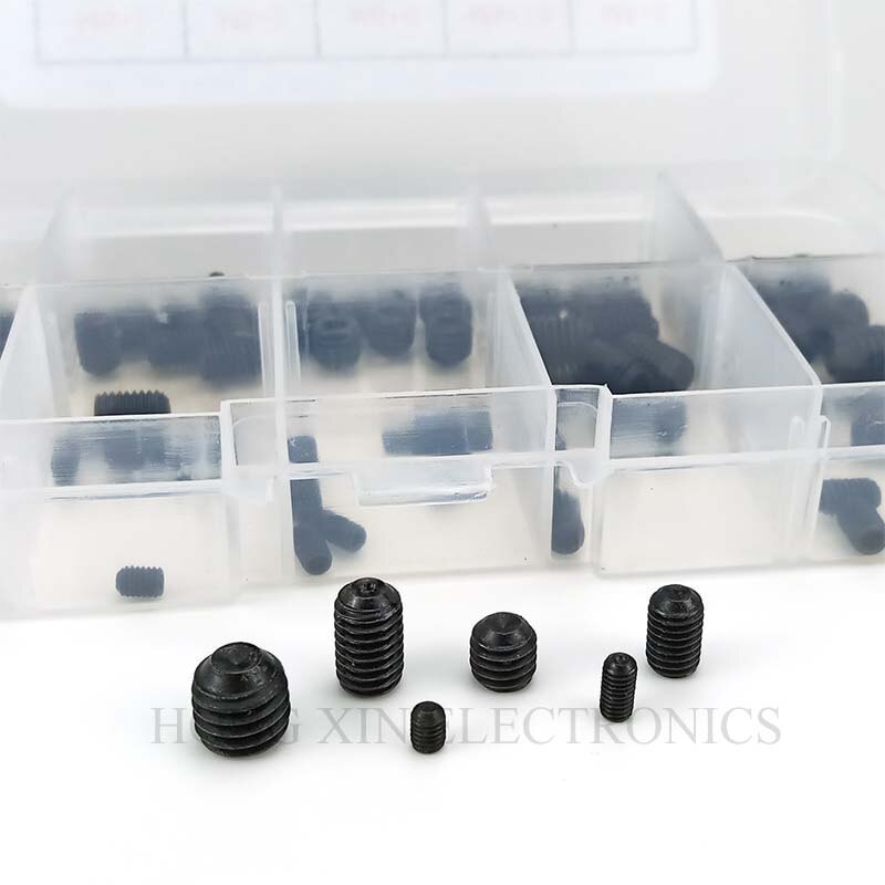 100pcs Alloy steel Hex Socket Set Screws Grub Screw Fastening M3/M4/M5/M6/M8 Kit