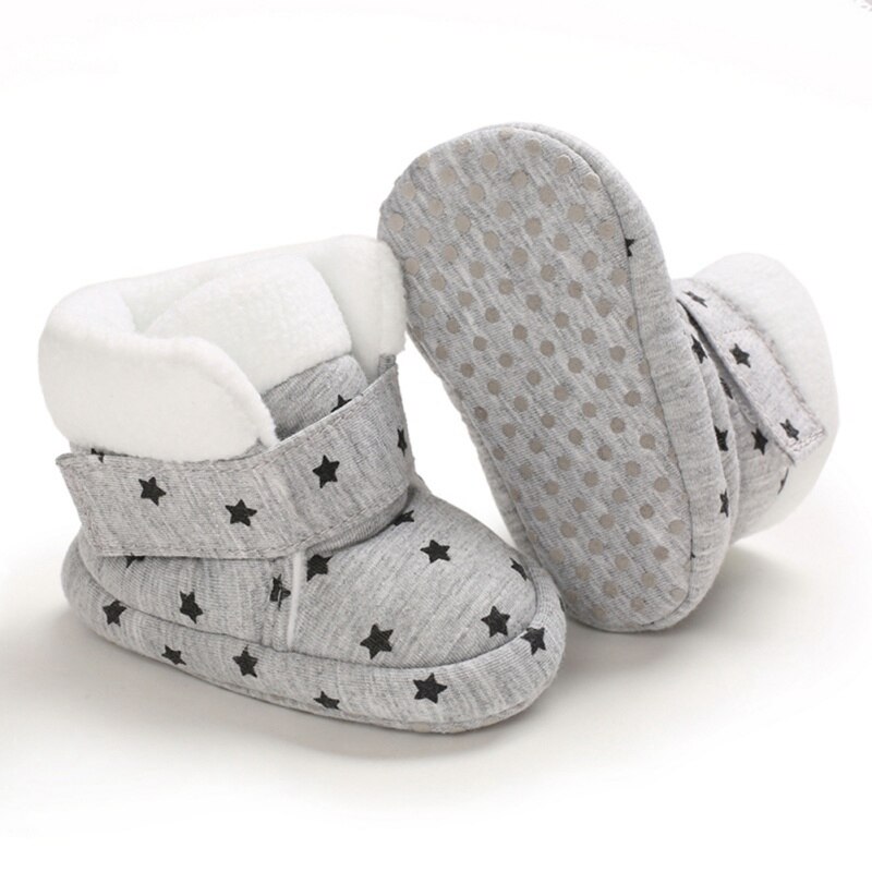 Baby Mädchen Erste Wanderer Stern Weiche Sohle Winter Bootie Schuhe Winter warm Stiefel Schuhe 0-18M: Grau / L