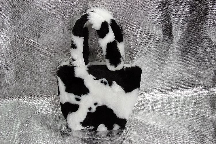 Vintage femmes sacs à main en peluche hiver dames petits sacs à bandoulière mignon fleur motif femme Mini fourre-tout pochette sac à main: cow small