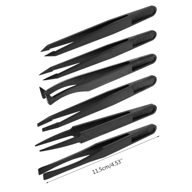 6pcs/set Anti-static Electronic Tweezers Kit ESD Plastic Forceps PCB Repair Tool